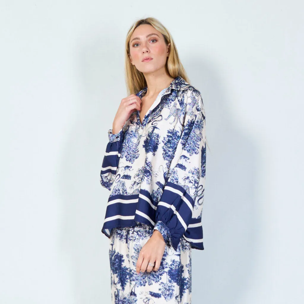 Classic toile print blouse wholesale