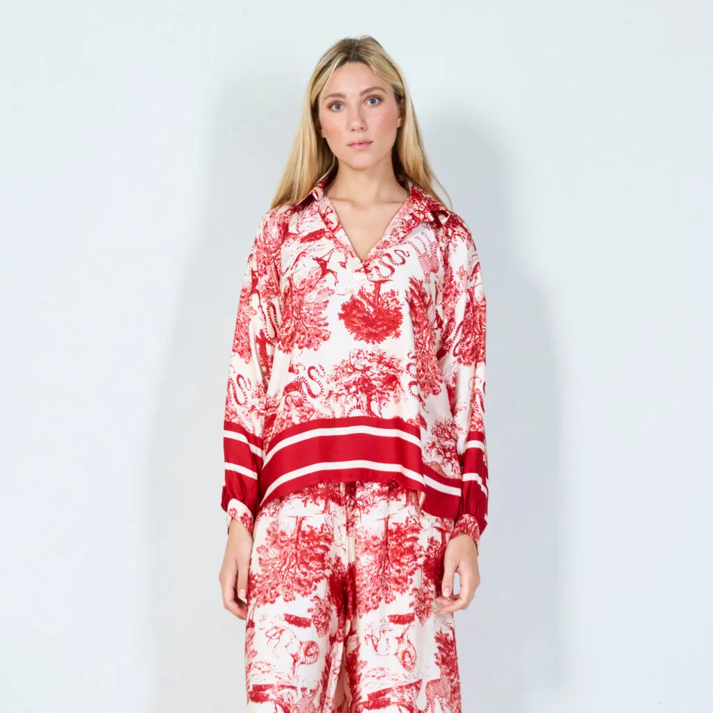 Classic toile print blouse wholesale