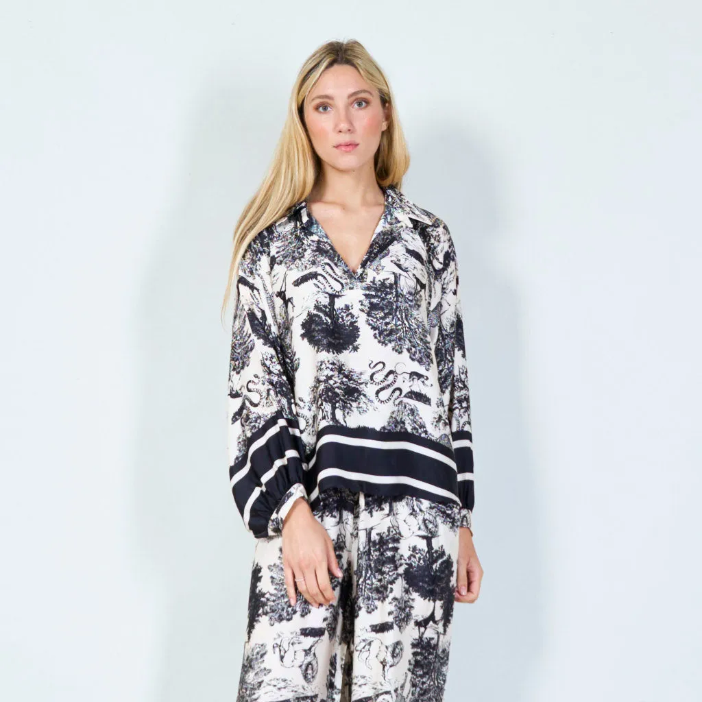 Classic toile print blouse wholesale