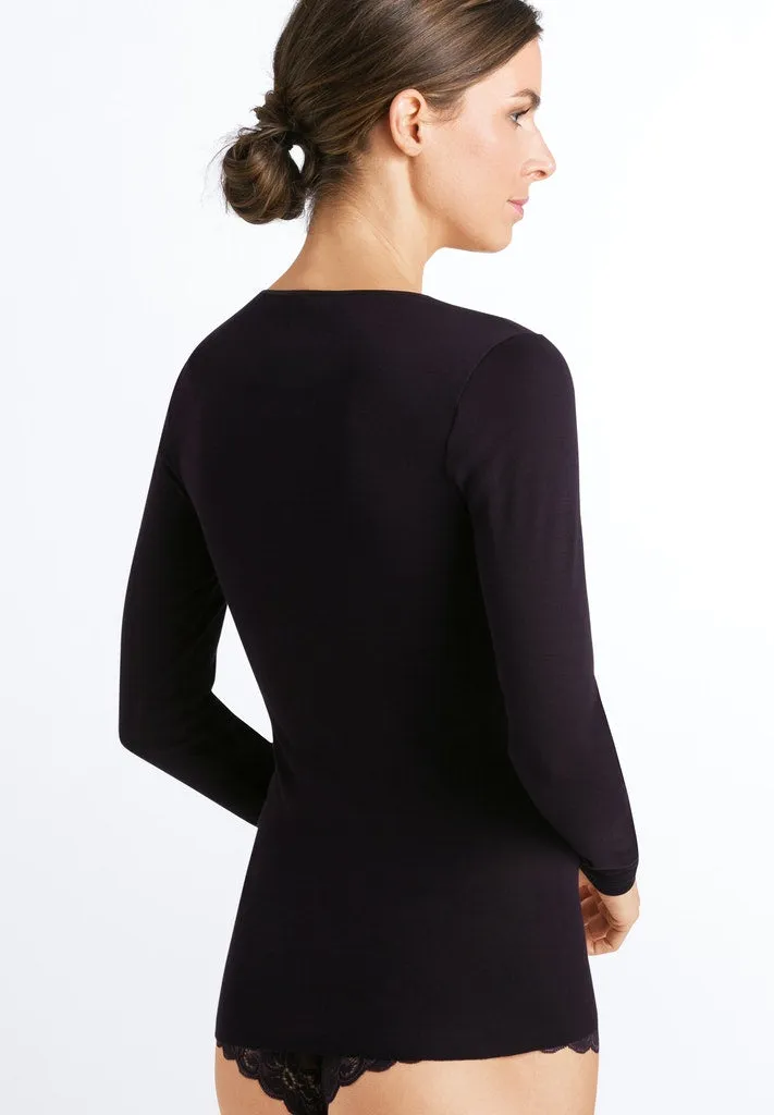 Cotton Seamless Long Sleeved Top Black