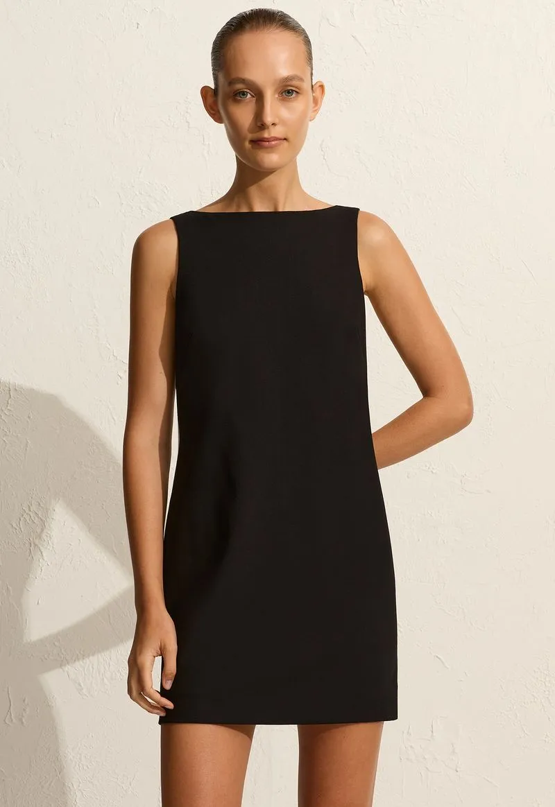 Crepe Mini Shift Dress - Black