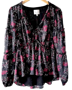 Dark Winter Wildflower Print Ruffle Blouse
