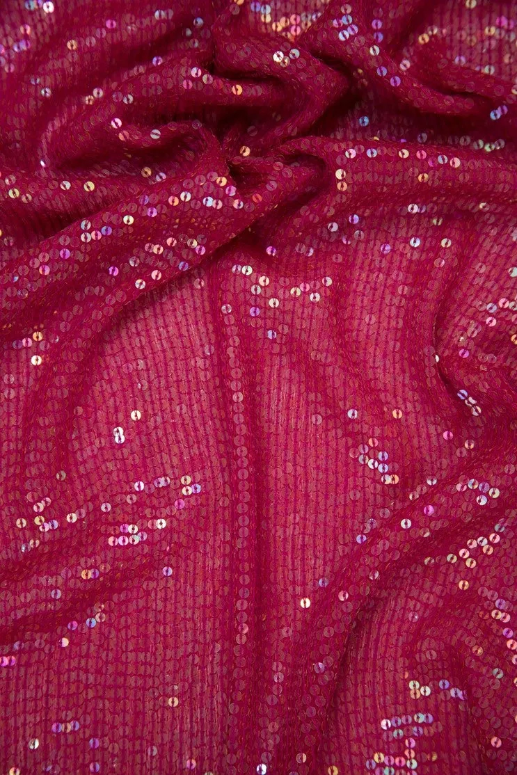 Deep Pink Sequins & Beads on Silk Chiffon JEC-132-32 Fabric