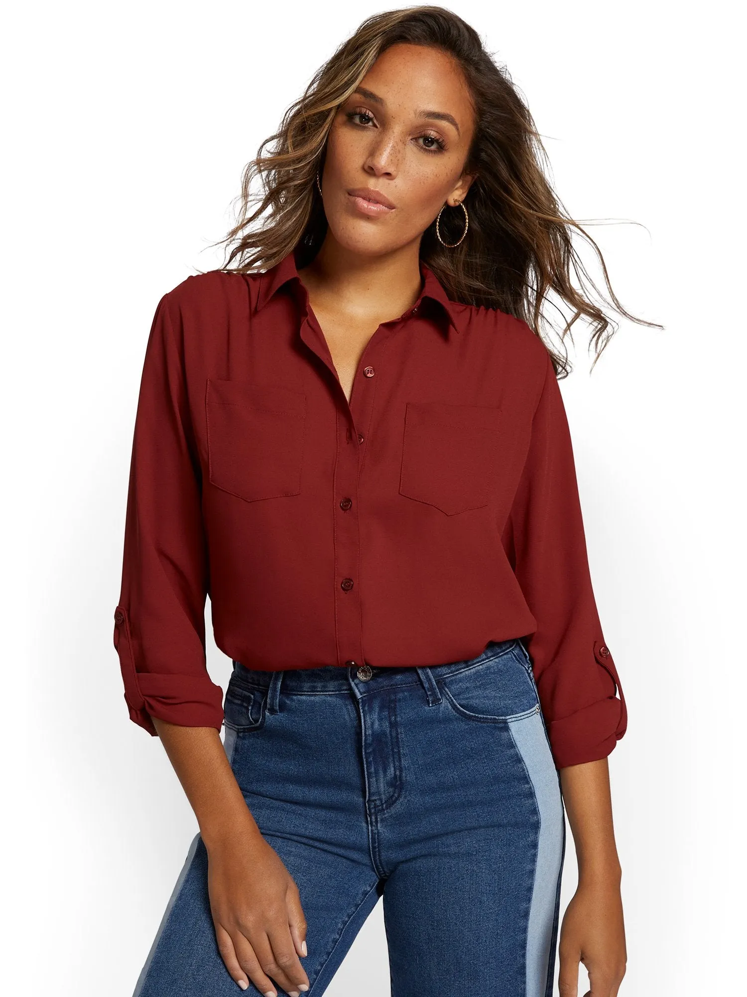 Double-Pocket Button-Down Top