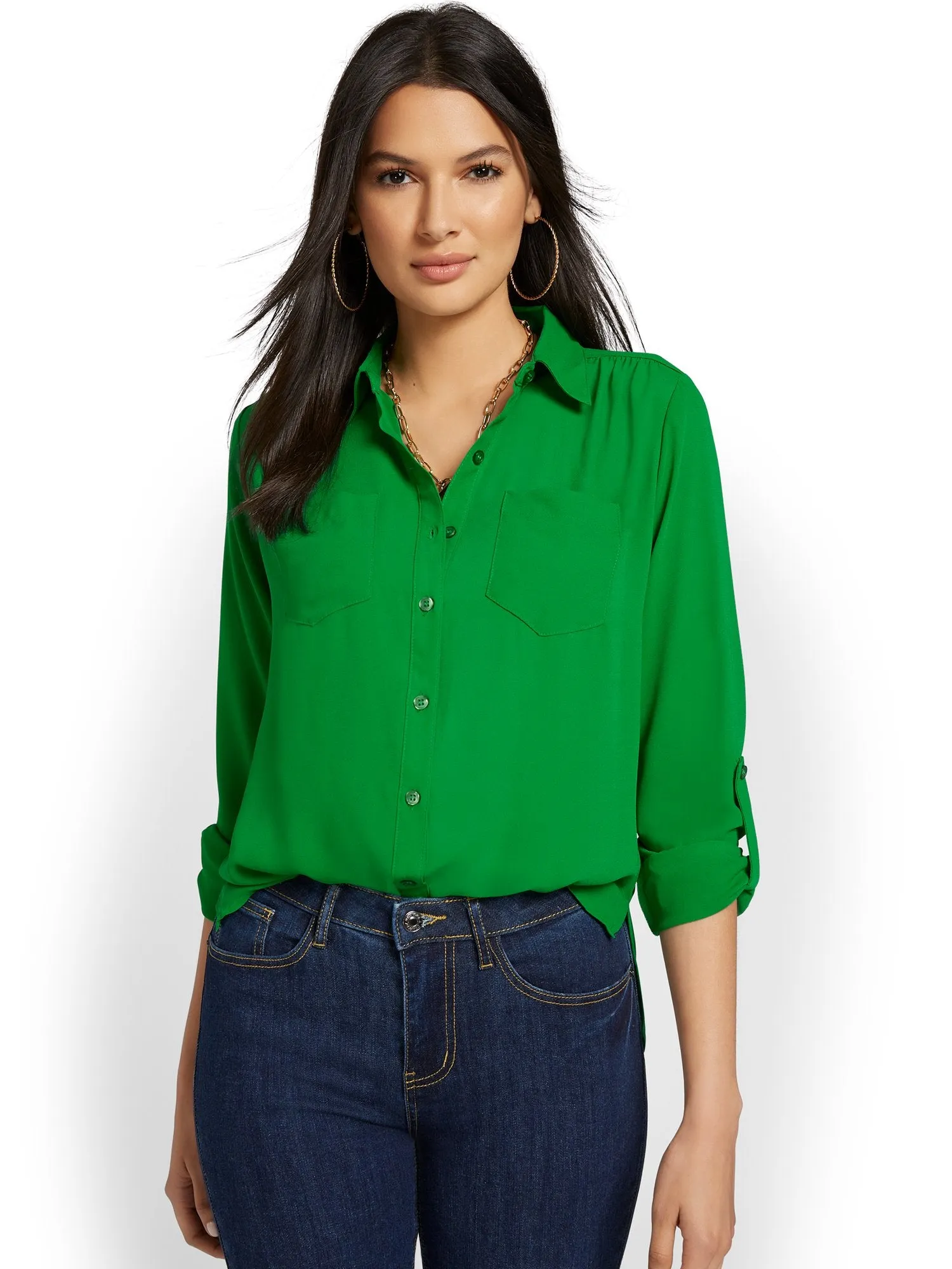 Double-Pocket Button-Down Top