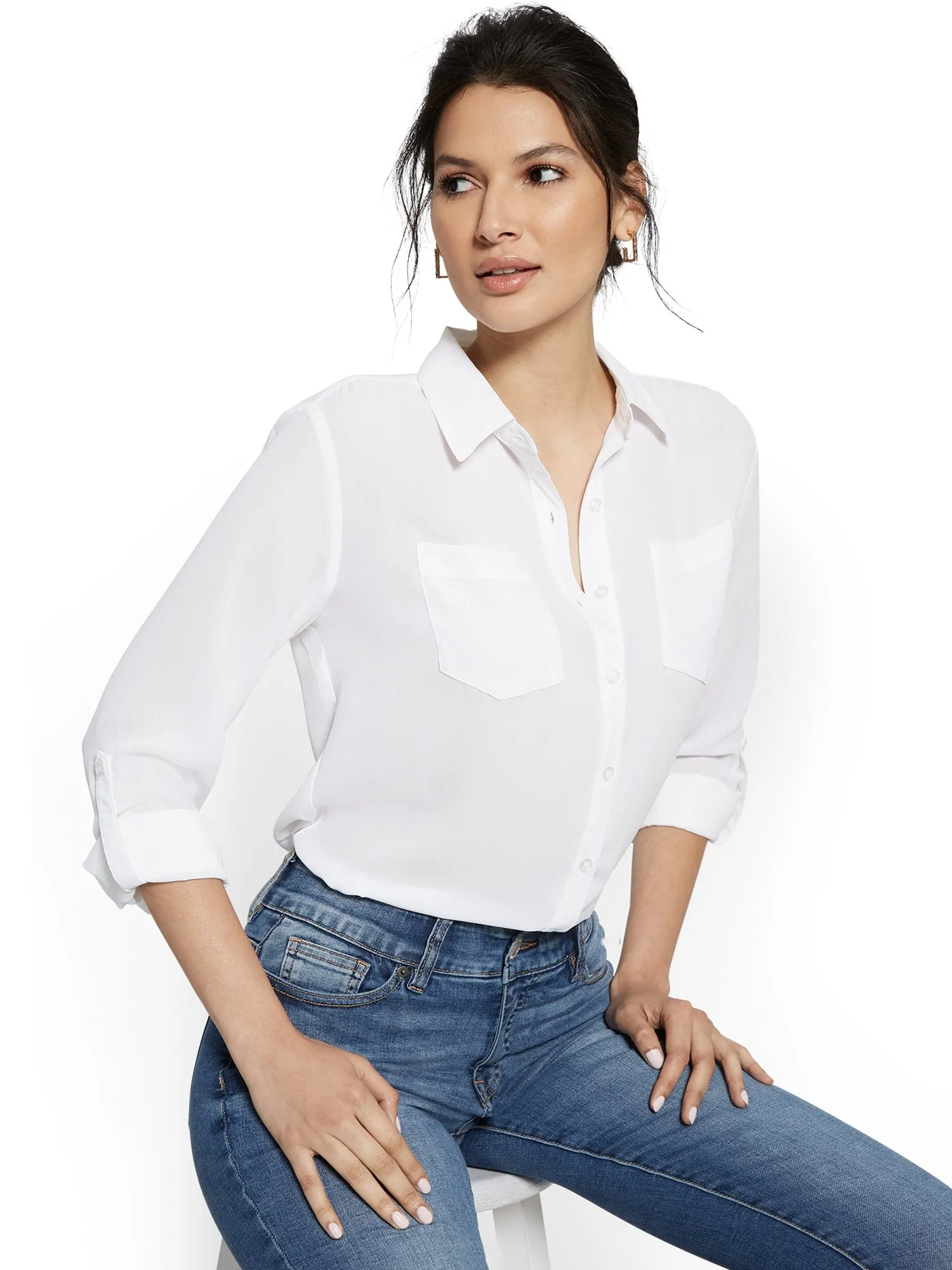 Double-Pocket Button-Down Top