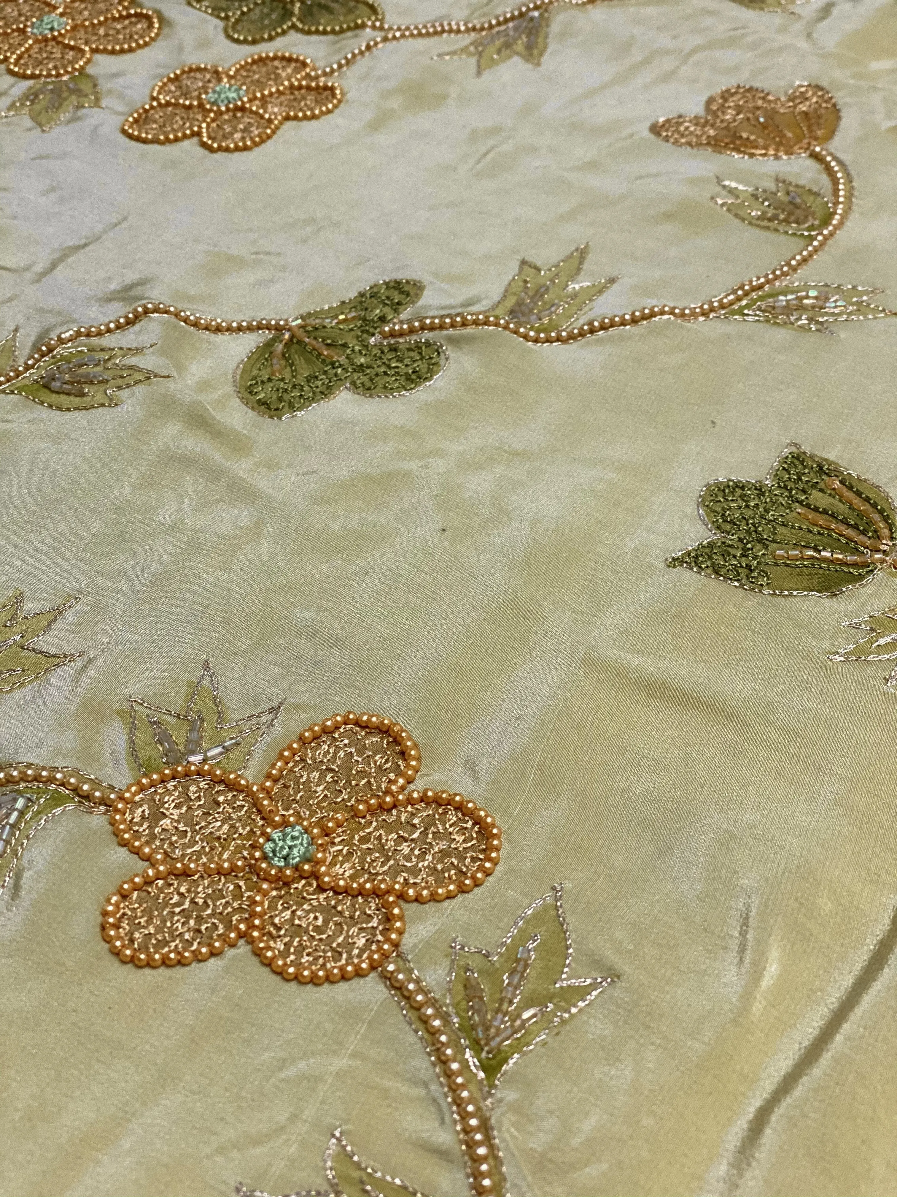 Dried Moss Sequin & Beads On Silk Chiffon JEC-101-4 Fabric