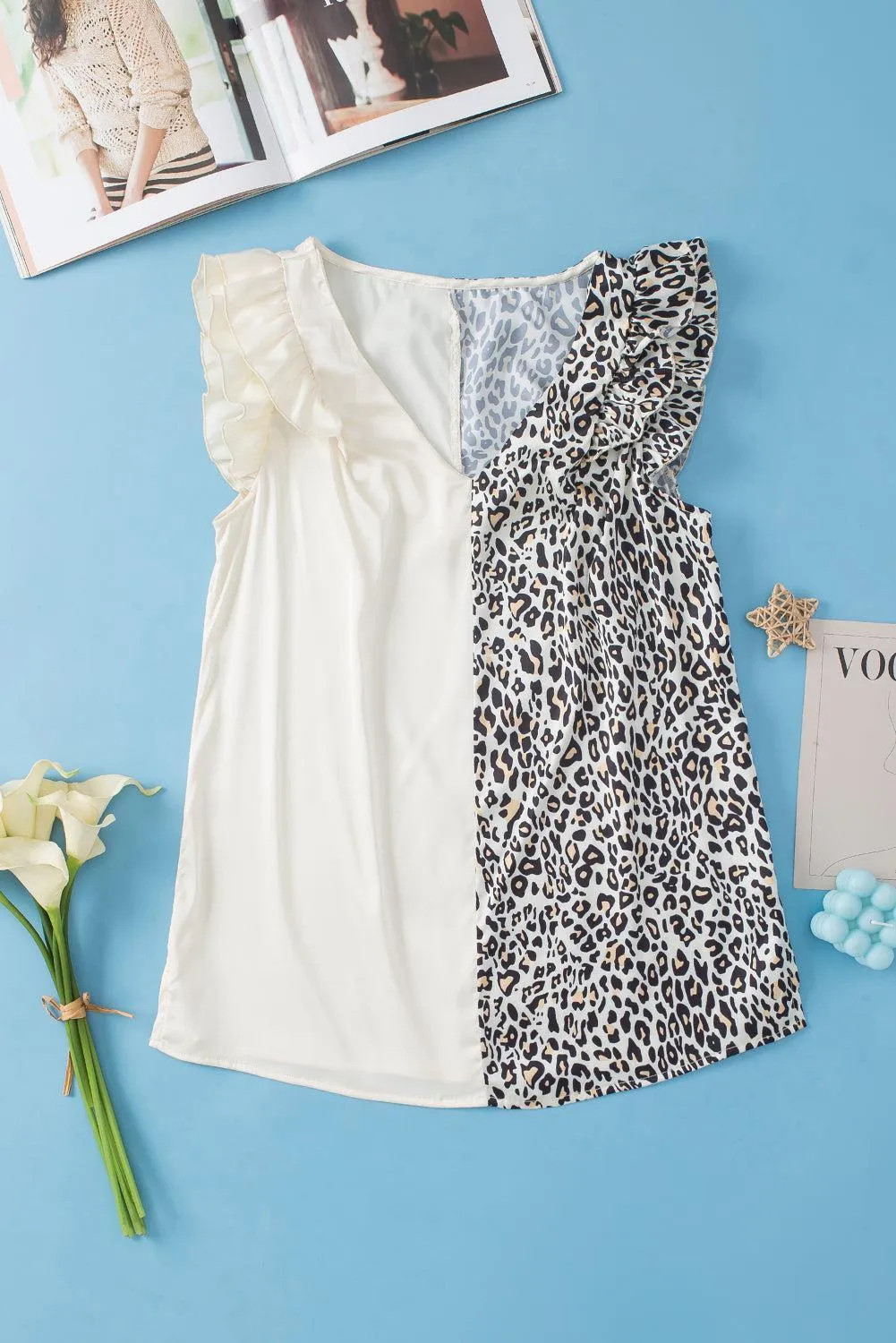 Dual Personality V Neck Leopard Print Blouse