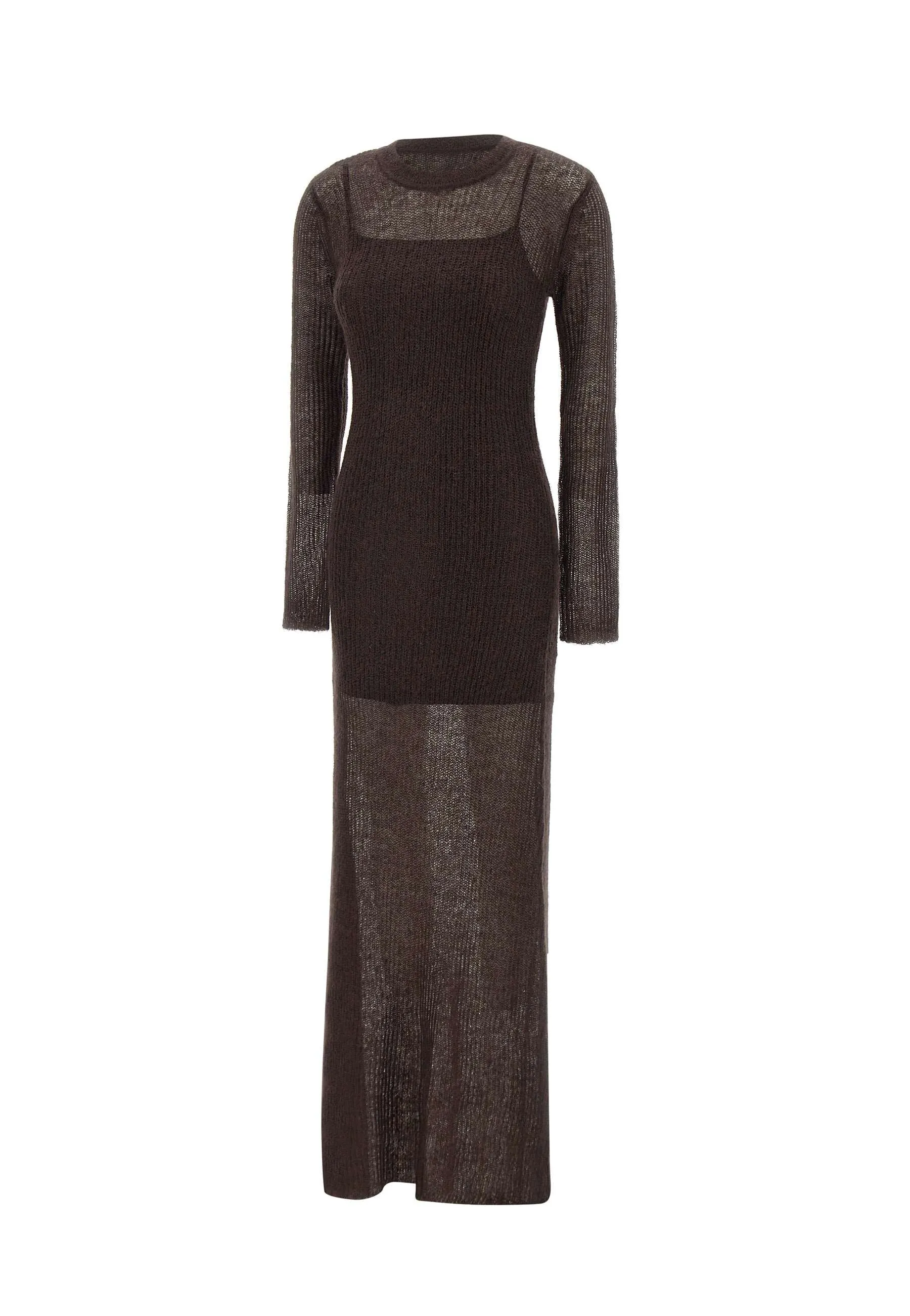 Eiza Wool Mohair Dress in Dark Brown