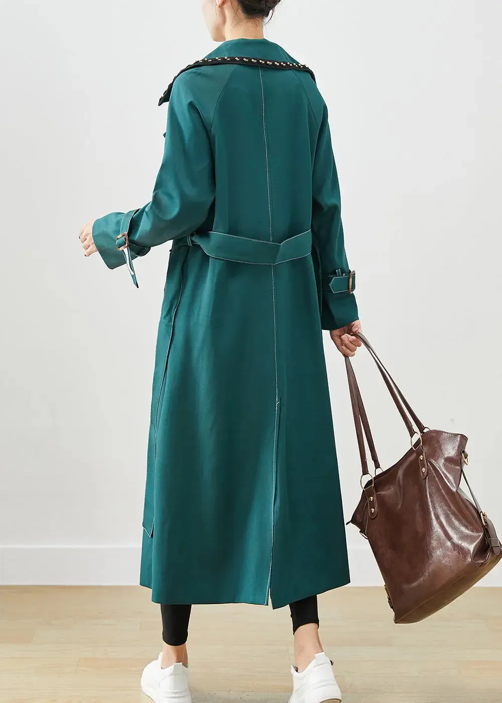 Elegant Blacksih Green Double Breast Pockets Cotton Coats Fall ML3223