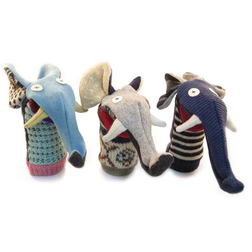 Elephant Puppet | Reclaimed Wool: 12 inch height (30.5 cm).