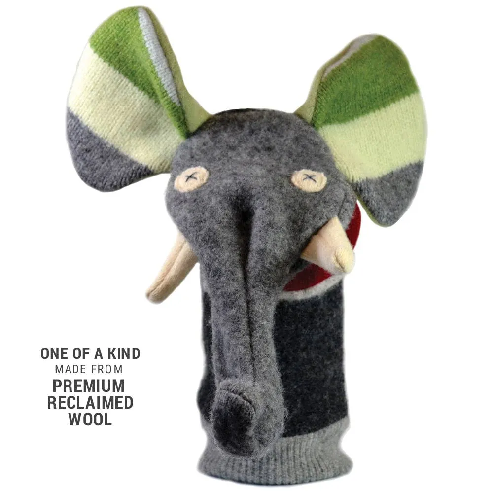 Elephant Puppet | Reclaimed Wool: 12 inch height (30.5 cm).