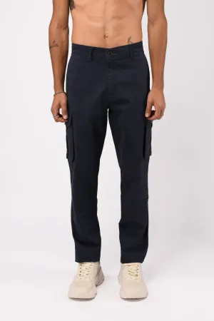 ELEVATED TWILL TAILORED CARGO PANTS IN NAVY