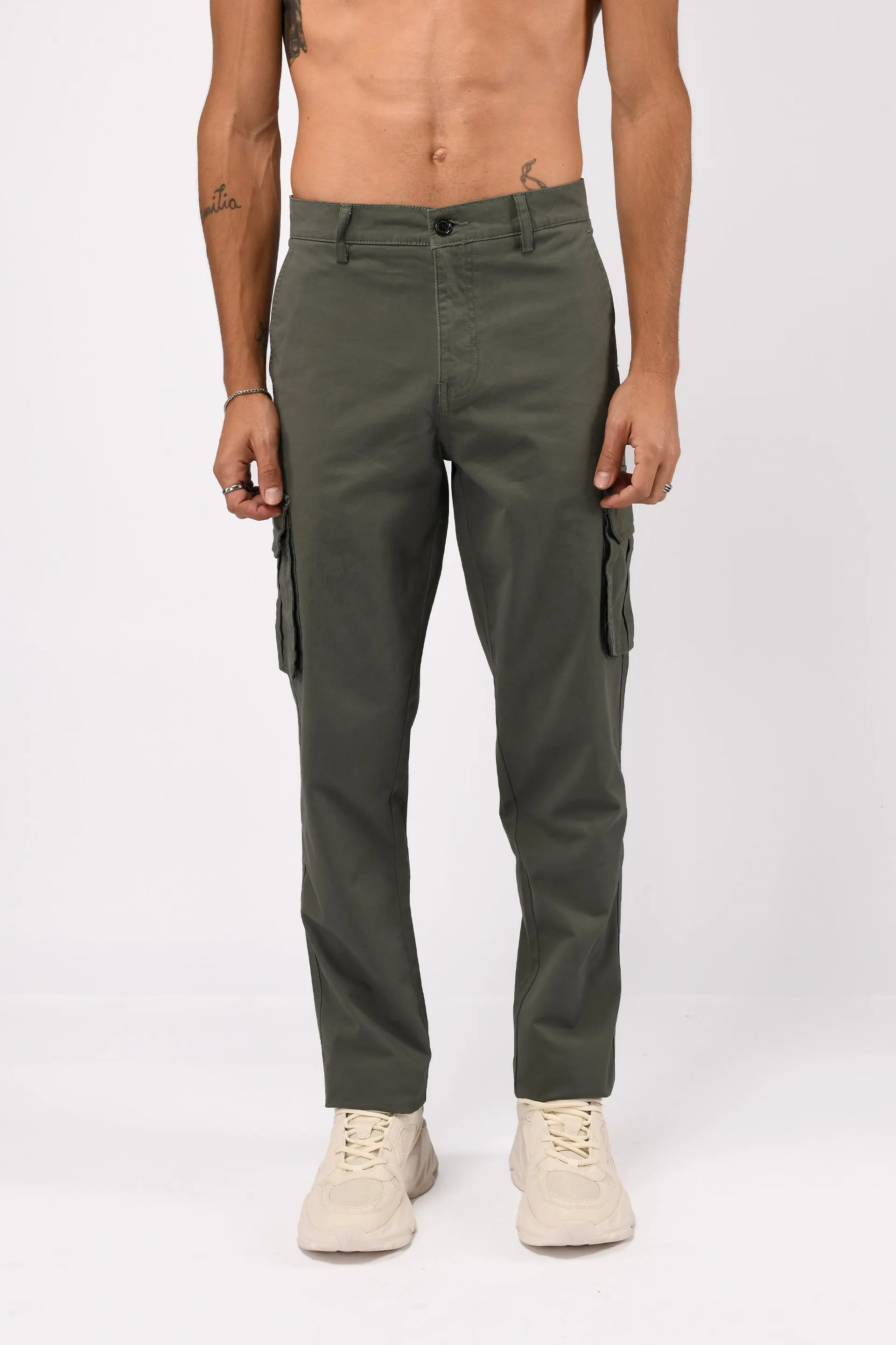 ELEVATED TWILL TAILORED CARGO PANTS IN OLIVE