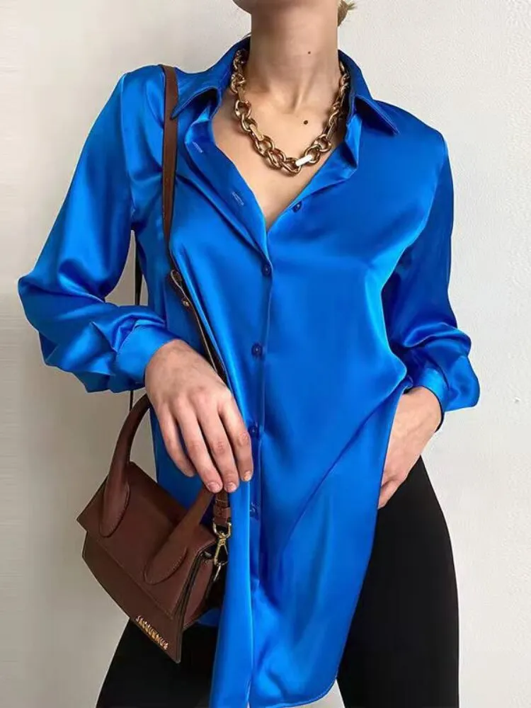 FashionSierra - Elegant Long Sleeve Green Silk Blouse