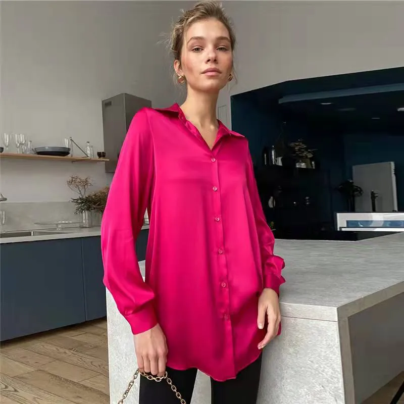 FashionSierra - Elegant Long Sleeve Green Silk Blouse