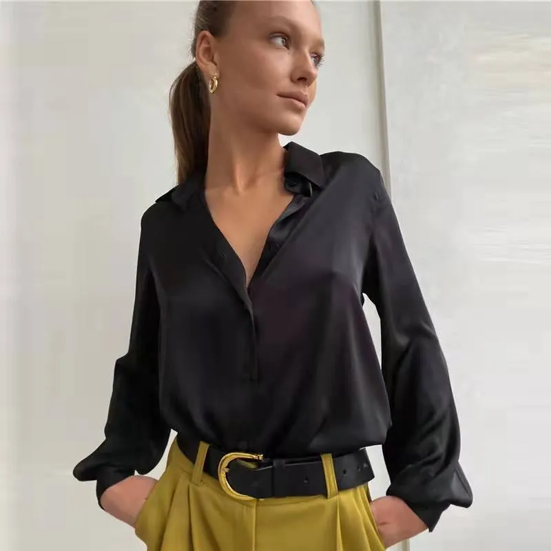 FashionSierra - Elegant Long Sleeve Green Silk Blouse