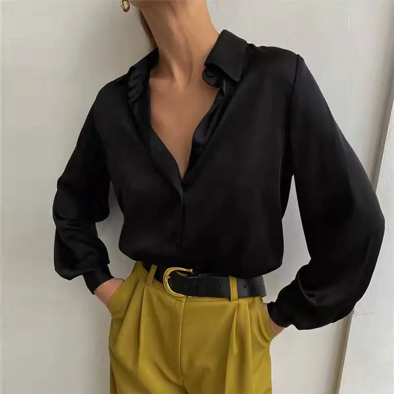 FashionSierra - Elegant Long Sleeve Green Silk Blouse