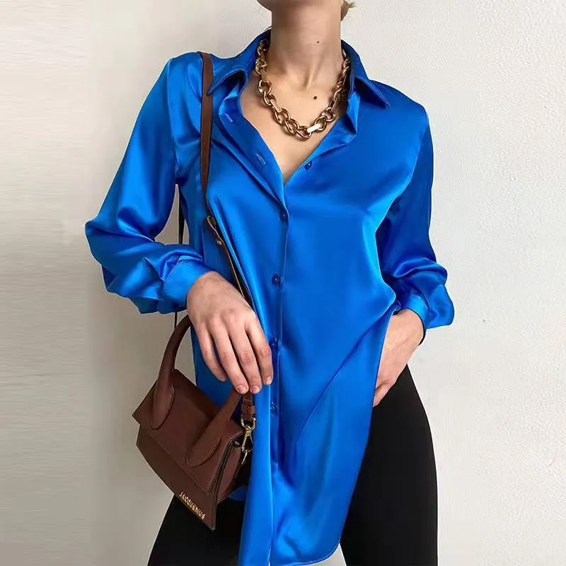 FashionSierra - Elegant Long Sleeve Green Silk Blouse
