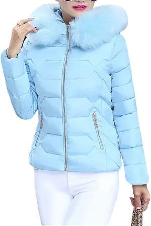 FLITAY Womens Long Sleeve Thicken Down Jacket Quilted Warm Parka Jackets With Faux Fur Hood
