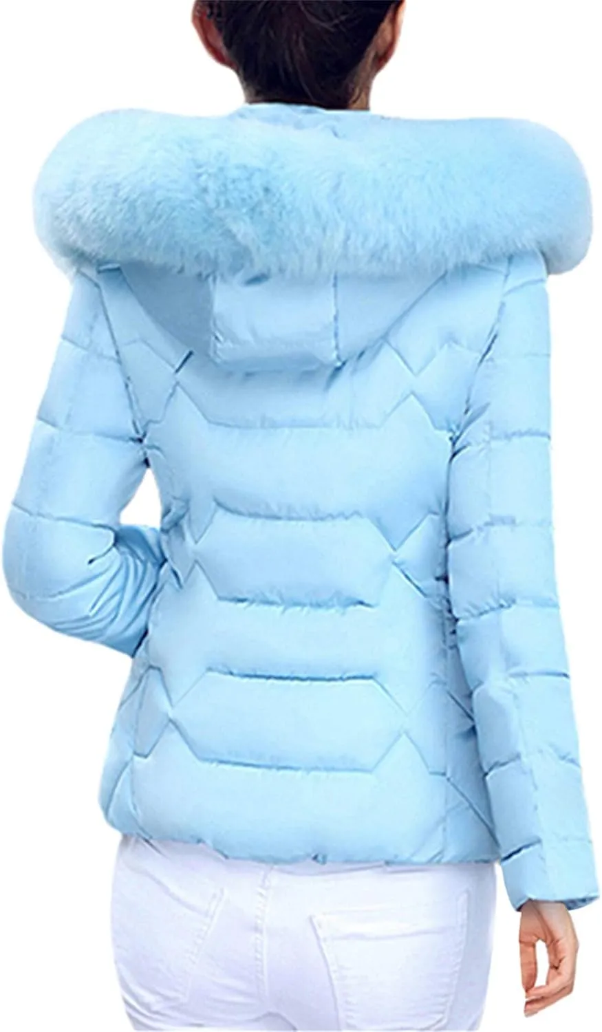 FLITAY Womens Long Sleeve Thicken Down Jacket Quilted Warm Parka Jackets With Faux Fur Hood