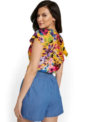 Floral-Print Keyhole Cut-Out Top