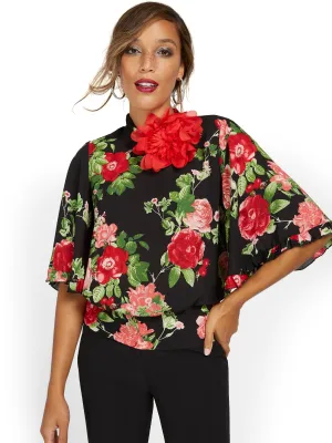 Floral-Print Ruffle-Sleeve Blouse