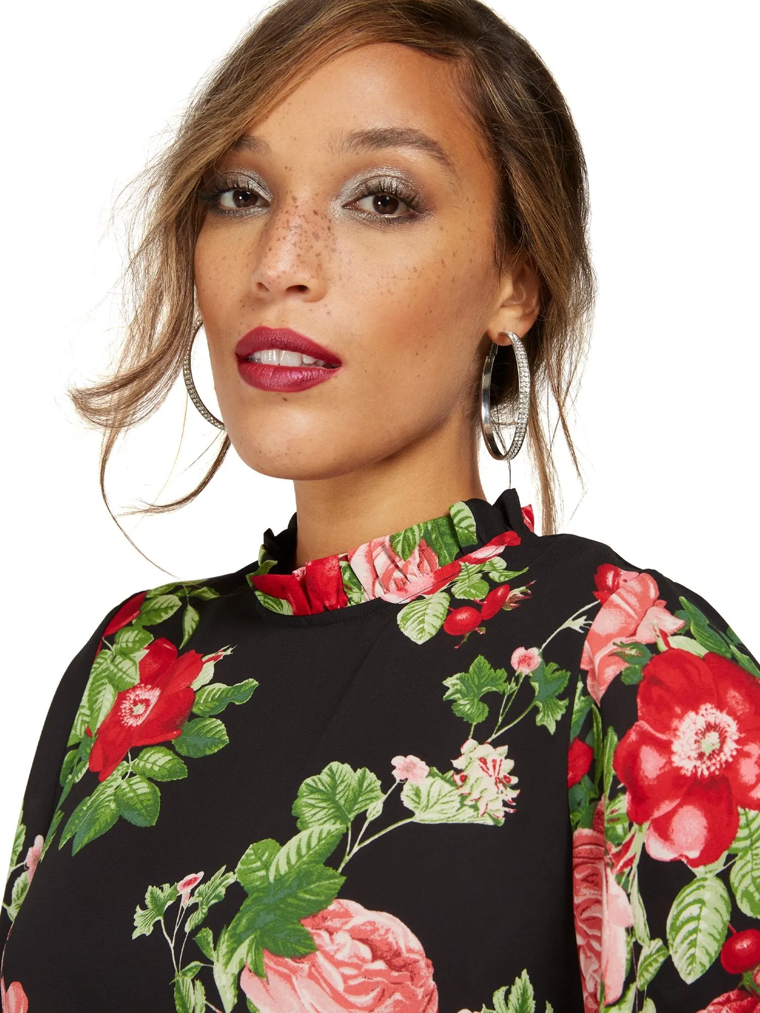 Floral-Print Ruffle-Sleeve Blouse