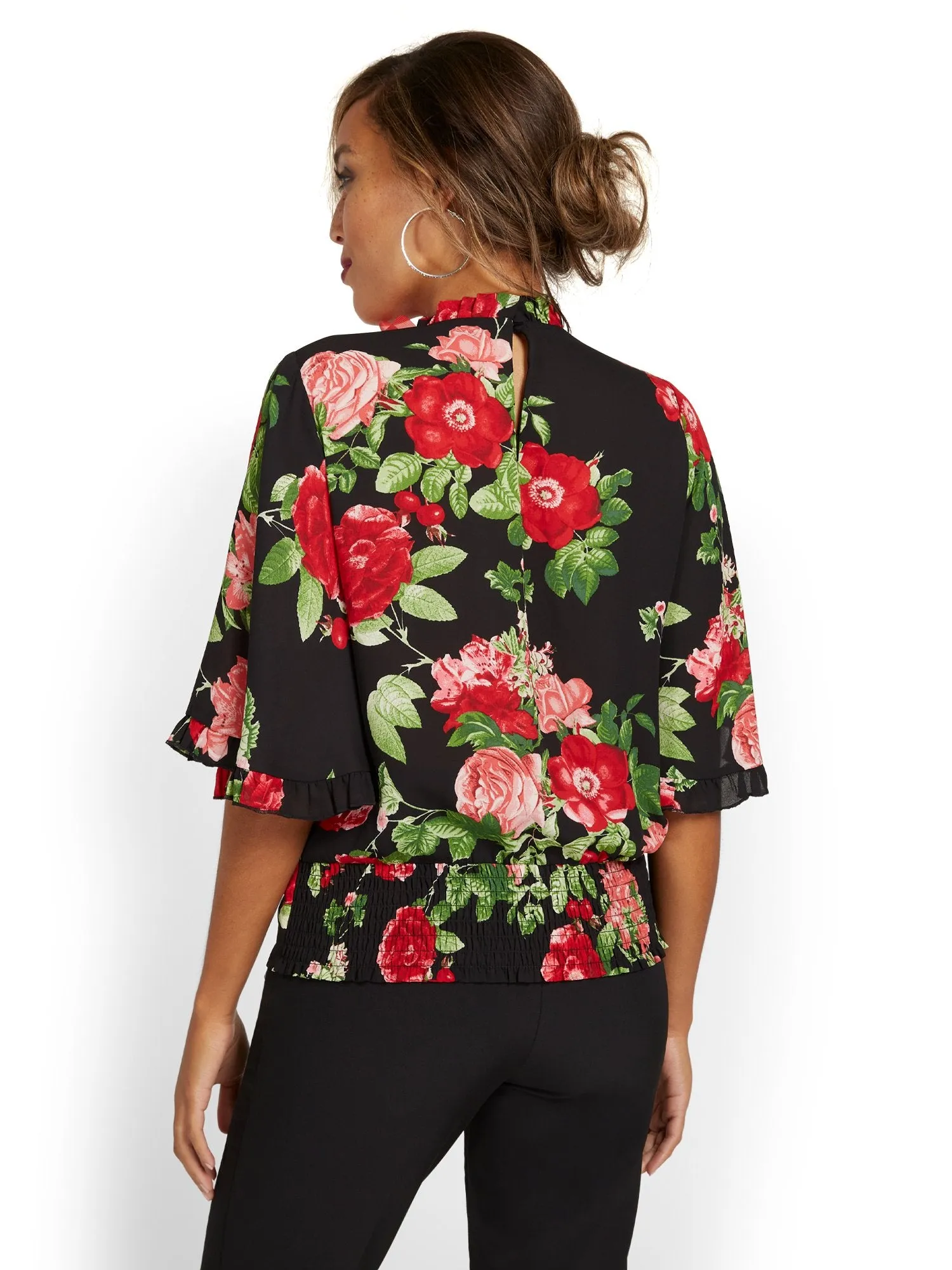 Floral-Print Ruffle-Sleeve Blouse