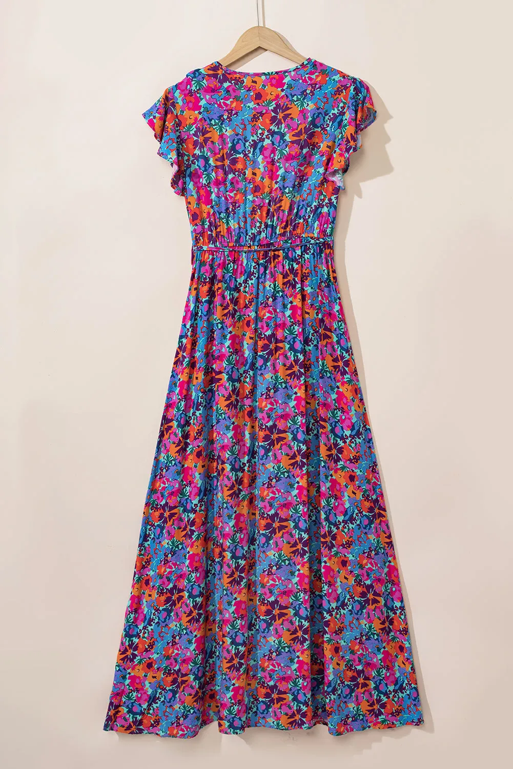 Floral Print V-Neck Wrap Split Maxi Dress