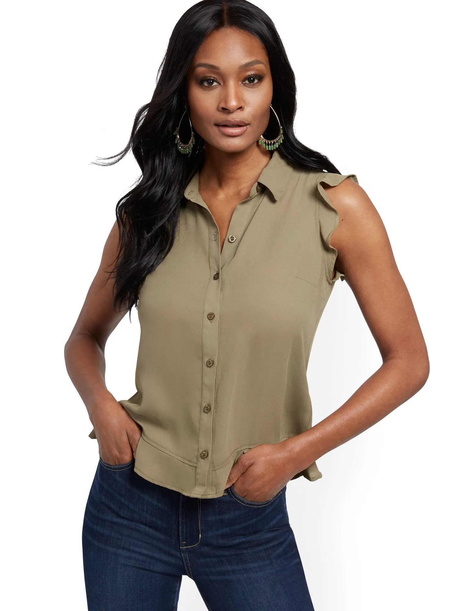Flounced-Hem Blouse