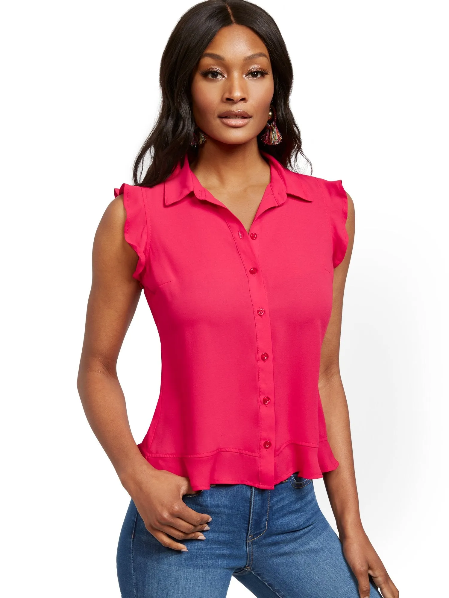 Flounced-Hem Blouse