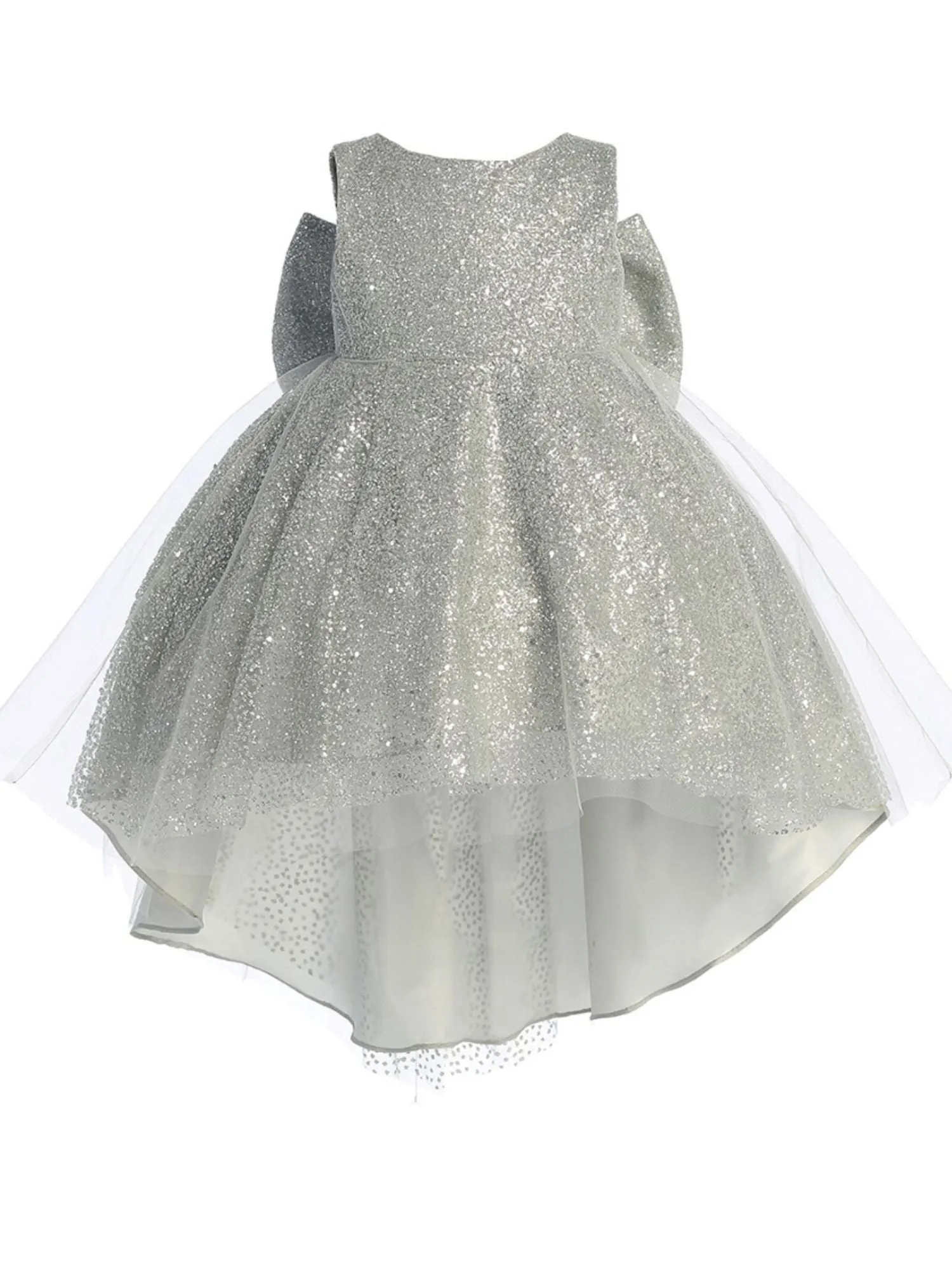 Girls Sparkling Full Length Dress with Tail and Large Bow Accent, Sizes 6 Months-12