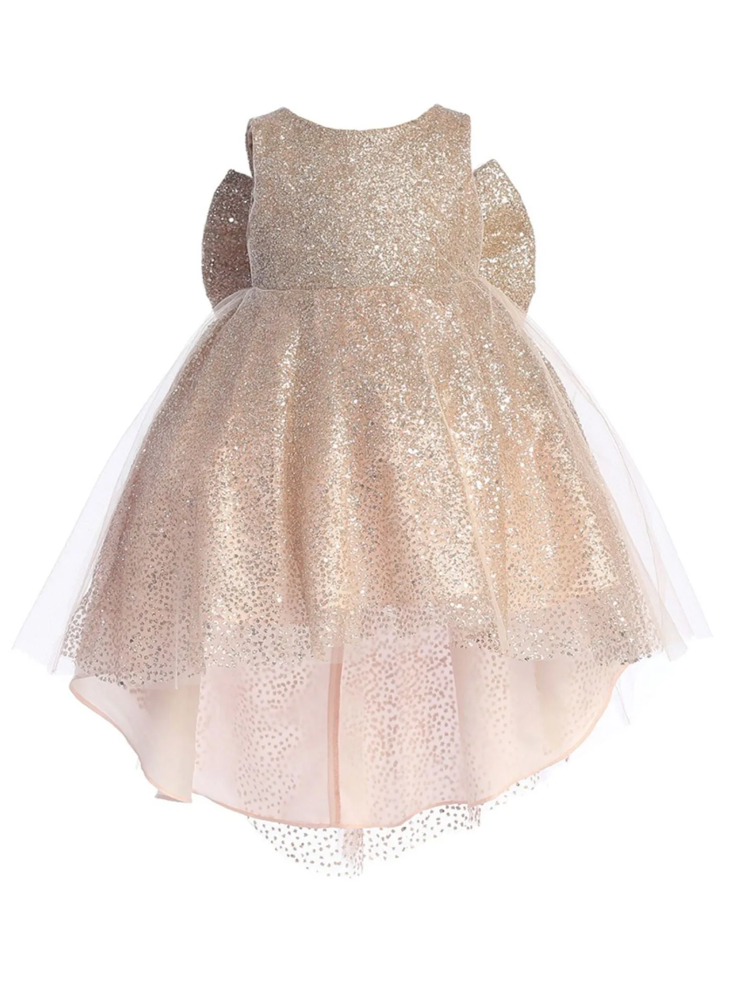 Girls Sparkling Full Length Dress with Tail and Large Bow Accent, Sizes 6 Months-12