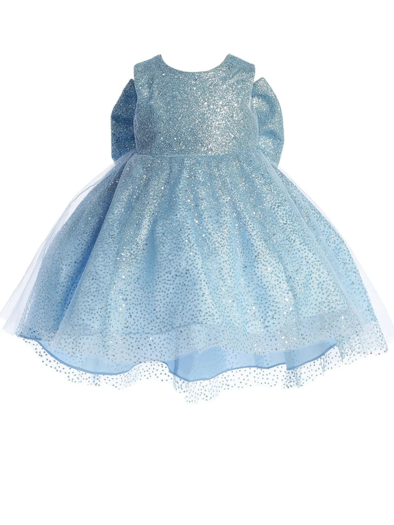 Girls Sparkling Full Length Dress with Tail and Large Bow Accent, Sizes 6 Months-12