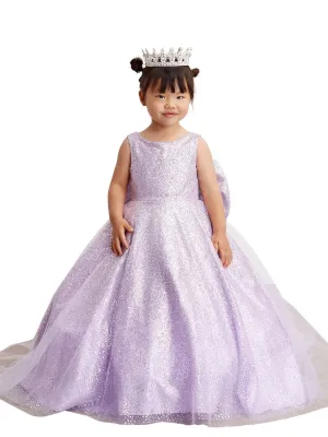 Girls Sparkling Full Length Dress with Tail and Large Bow Accent, Sizes 6 Months-12