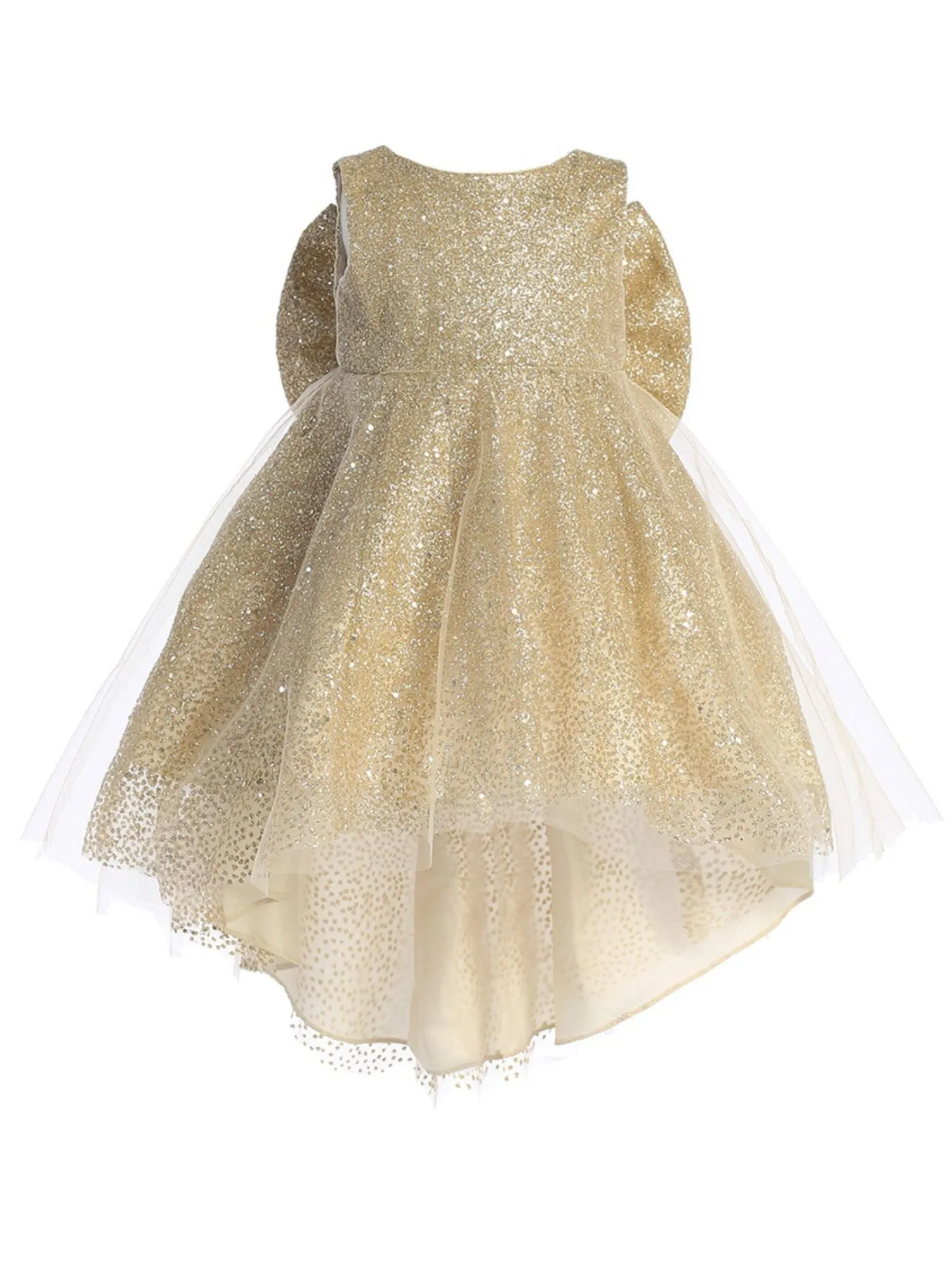 Girls Sparkling Full Length Dress with Tail and Large Bow Accent, Sizes 6 Months-12