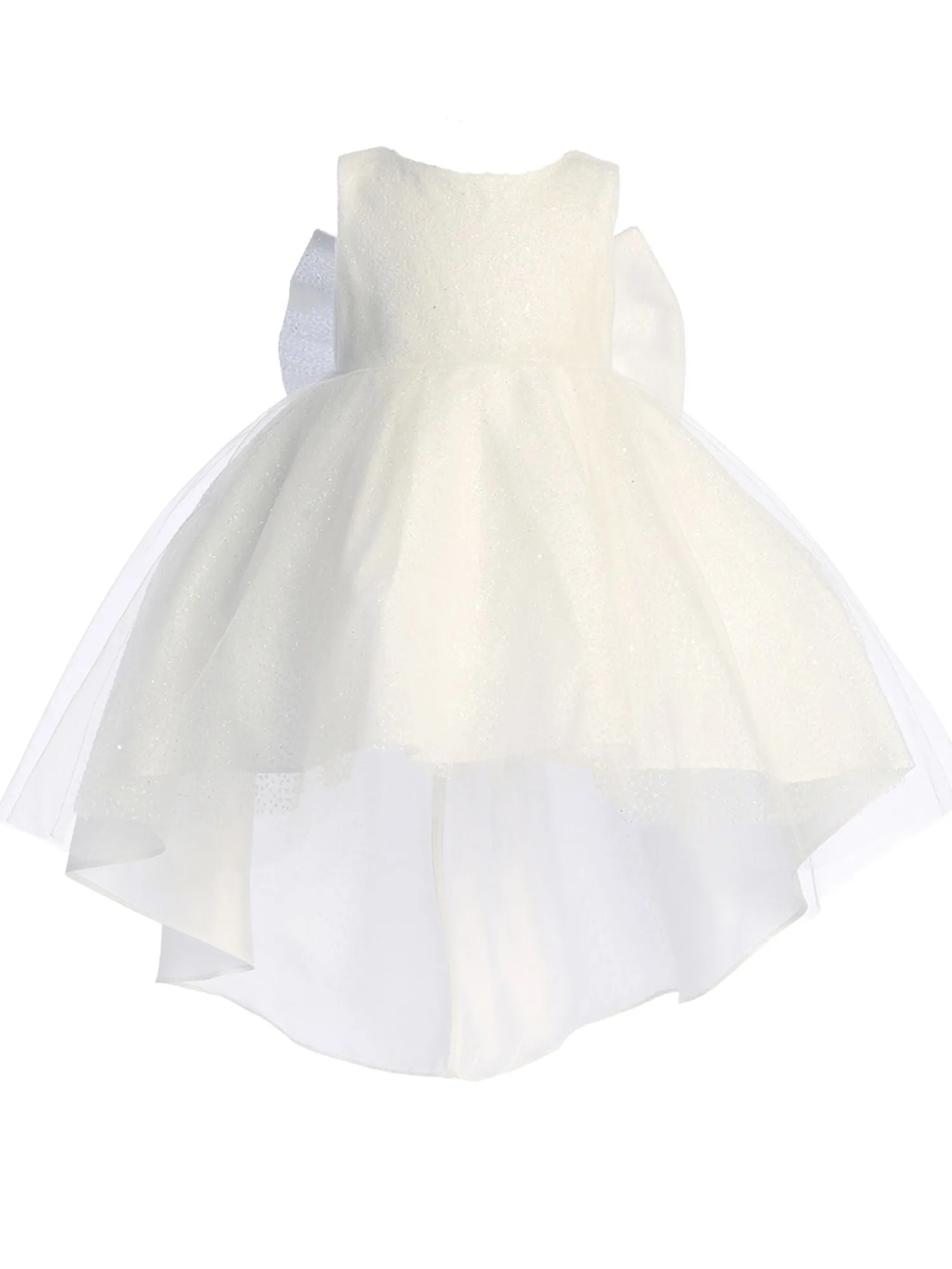 Girls Sparkling Full Length Dress with Tail and Large Bow Accent, Sizes 6 Months-12