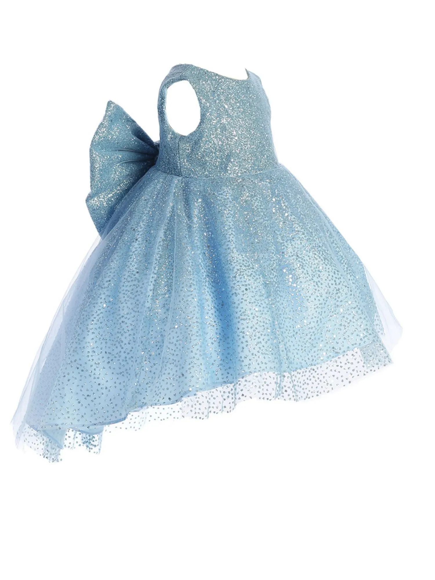 Girls Sparkling Full Length Dress with Tail and Large Bow Accent, Sizes 6 Months-12