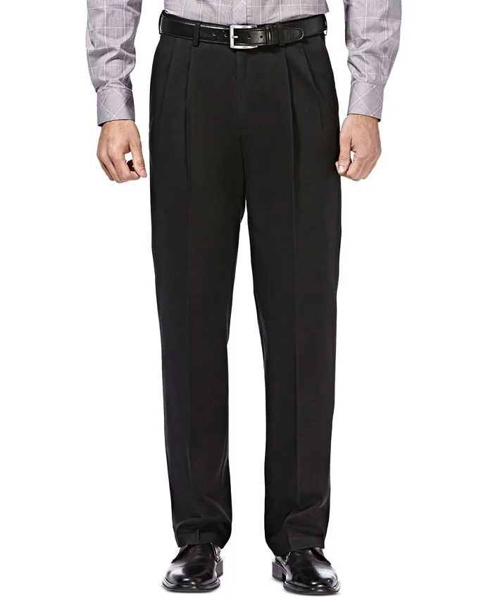Haggar Mens Classic fit Casual Pants 38 / 32 Black Solid