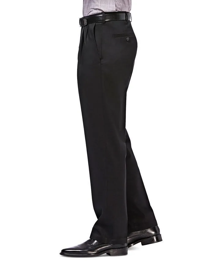 Haggar Mens Classic fit Casual Pants 38 / 32 Black Solid