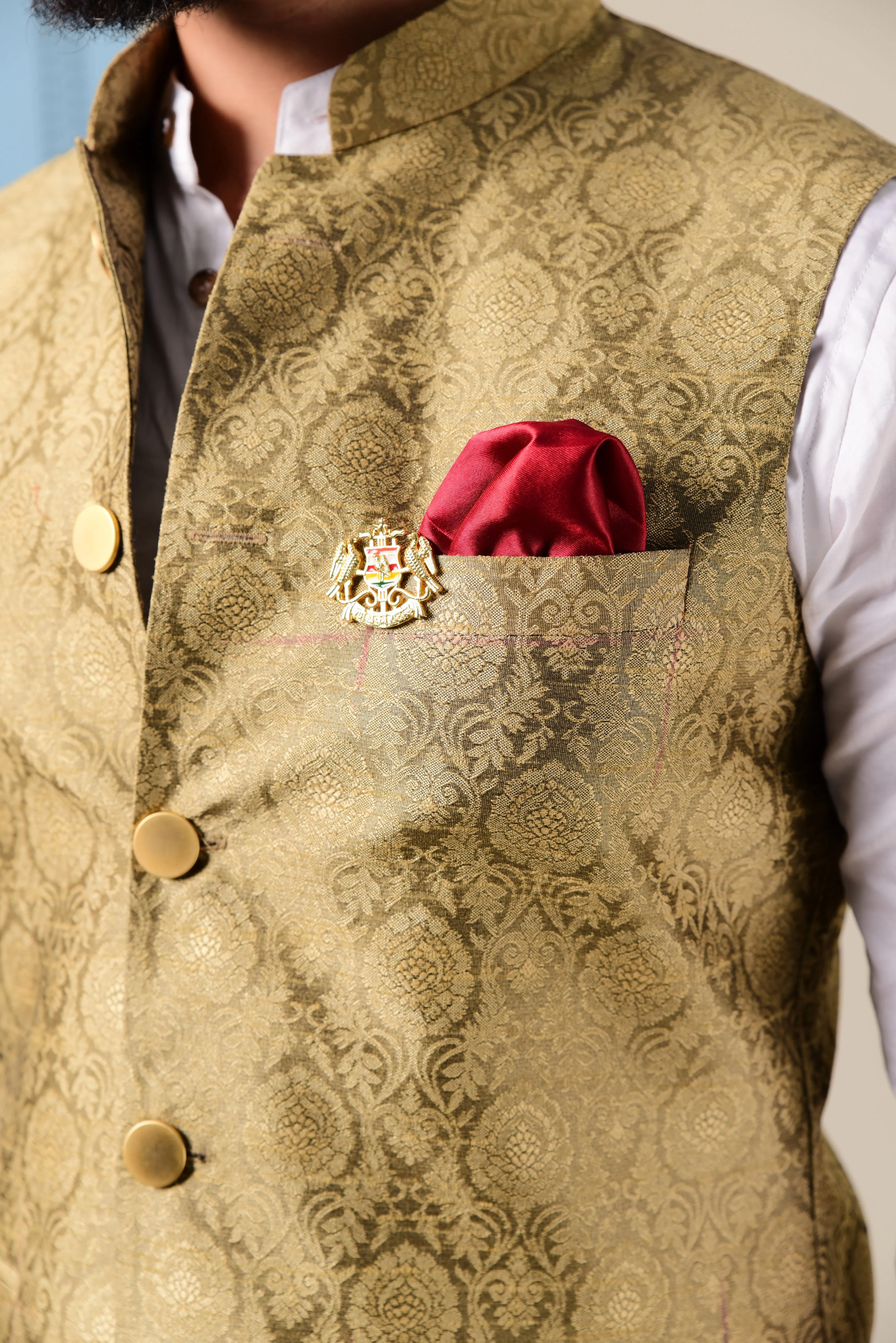 Handmade Royal Gold Kurta Pajama Nehru Modi Jacket Set