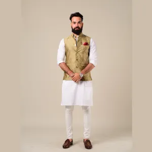 Handmade Royal Gold Kurta Pajama Nehru Modi Jacket Set