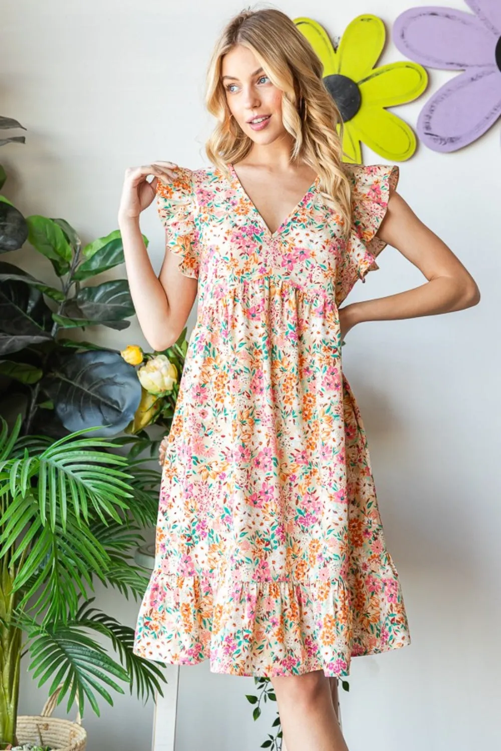 Heimish  Floral Ruffled V-Neck Dress
