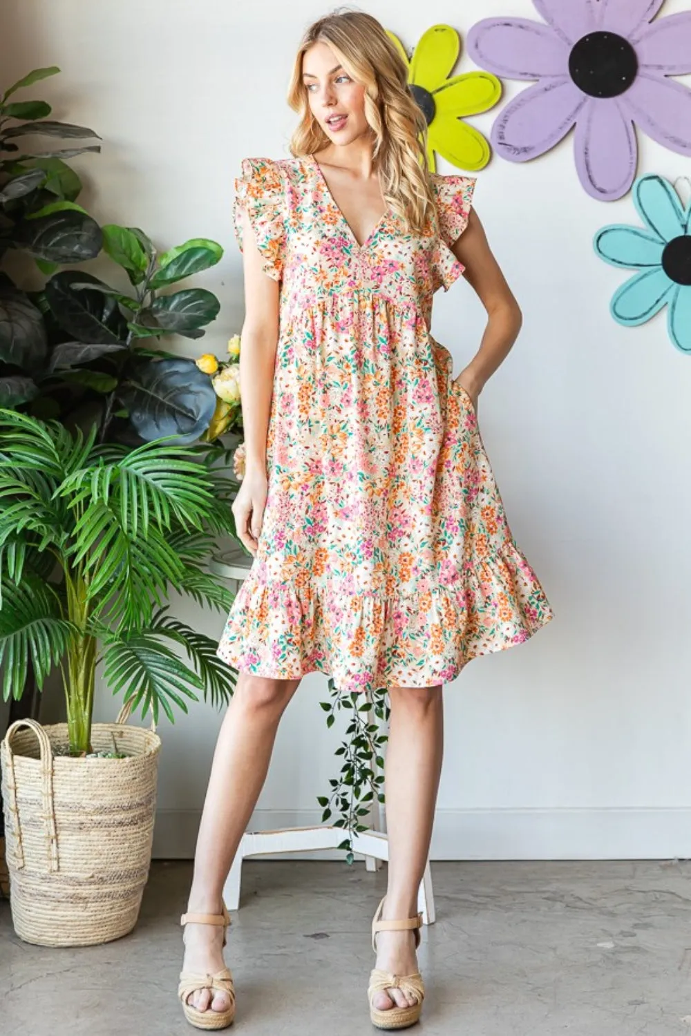 Heimish  Floral Ruffled V-Neck Dress