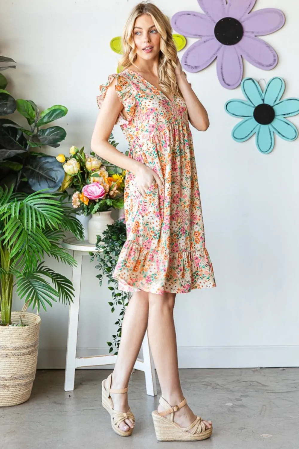 Heimish  Floral Ruffled V-Neck Dress