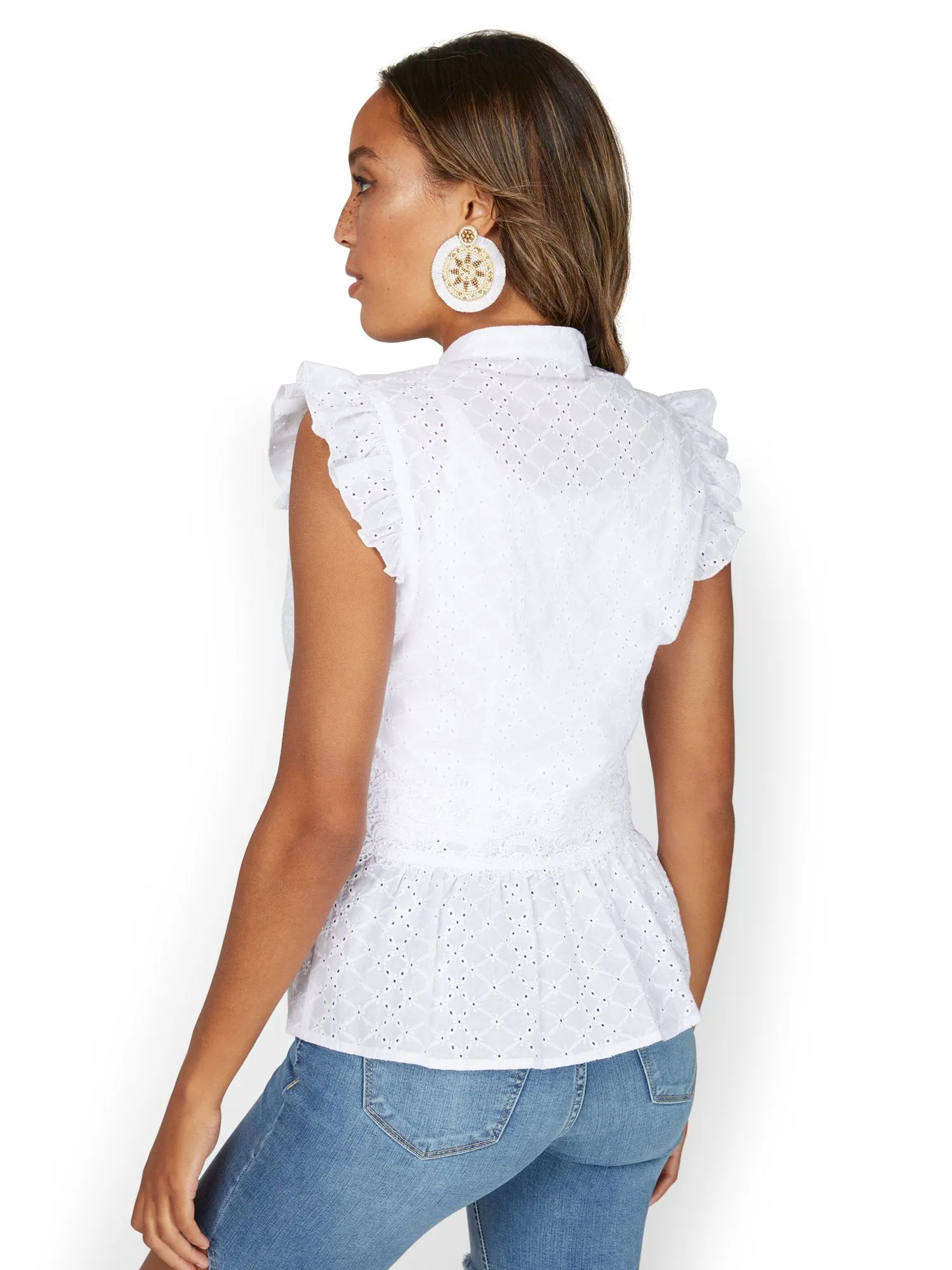 High-Neck Ruffle Eyelet Top - Lily & Cali