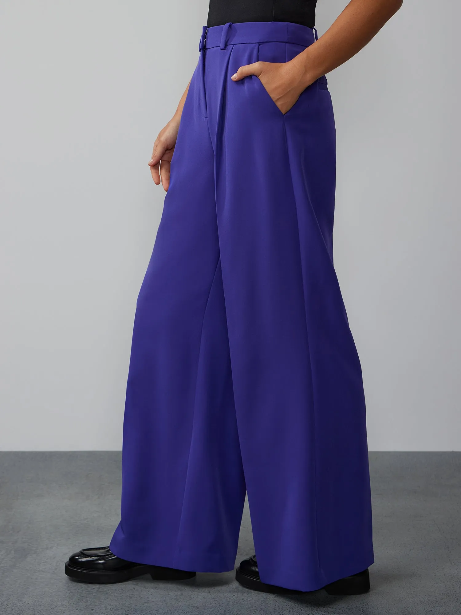 High Rise Wide Leg Seamed Pant