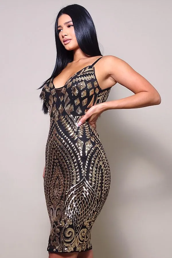 Holiday Sequins Plunge Mini Dress