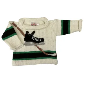 Ivory Kelly Green and Black Hockey Skate Roll Neck Sweater